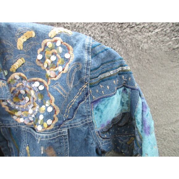 Chico's Design Embroidered Embellished Size 2 (Large) Boho Denim Jacket - Picture 10 of 16